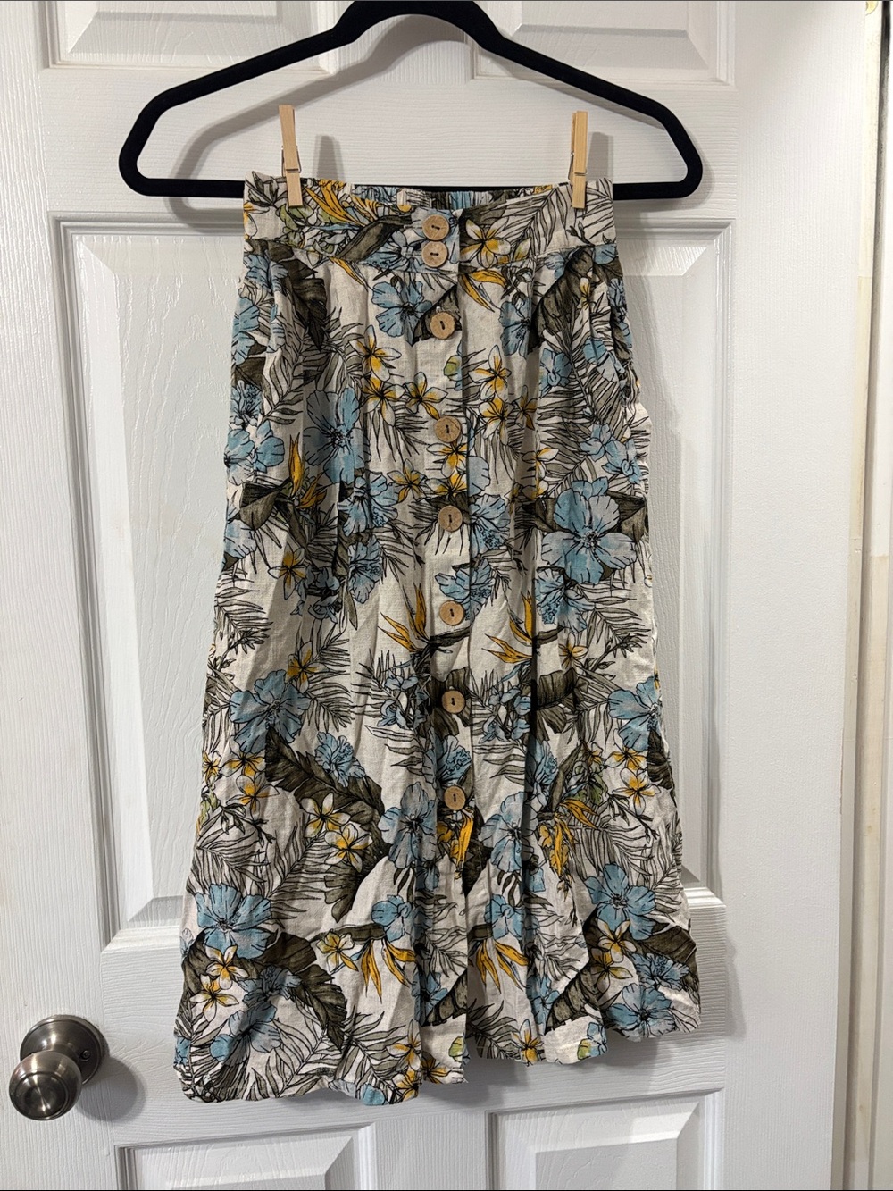 Ardene Cream Midi Skirt with Blue and Yellow Floral Print